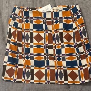 Sezane Orange and Brown Geometric Mini Skirt